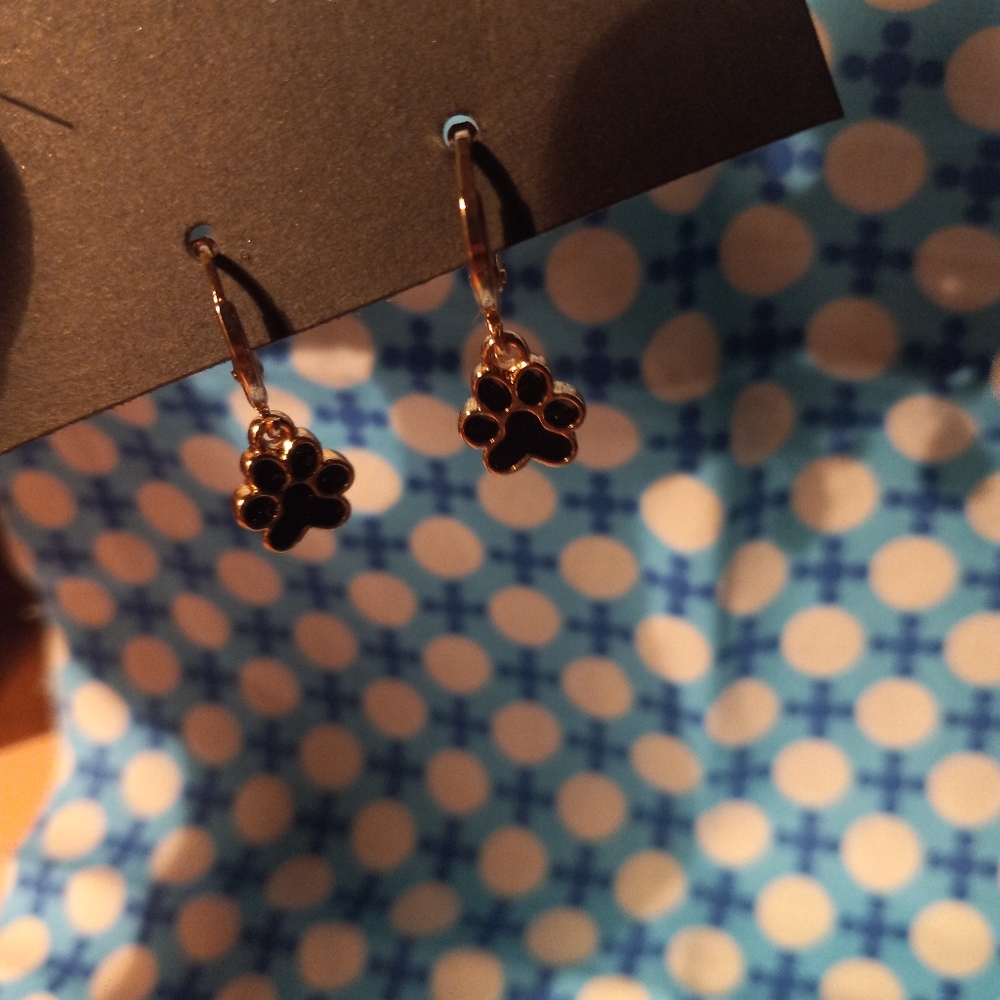 Earrings, Gold & Black dog paws
